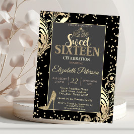 Guld Tiara Glitter Heels Diamonds Sweet 16 Party Inbjudningar