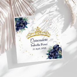 Guld Tiara Glitter och Blommigt Quinceanera Pappersservett