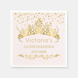 Guld tiara, polka dot konetti Quinceanera Pappersservett