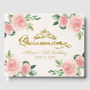 Guld Tiara  Rosa Blommigt Quinceanera Gästböcker