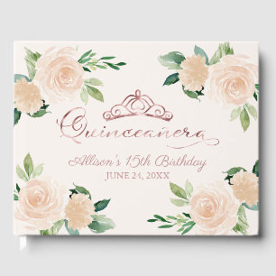 Guld Tiara  Rosa Blommigt Quinceanera Guest Boo Gästböcker