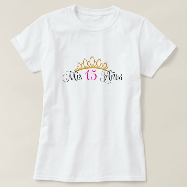 Guld- Tiararosor för Mis 15 Anos Quinceanera T-shirt (Design framsida)