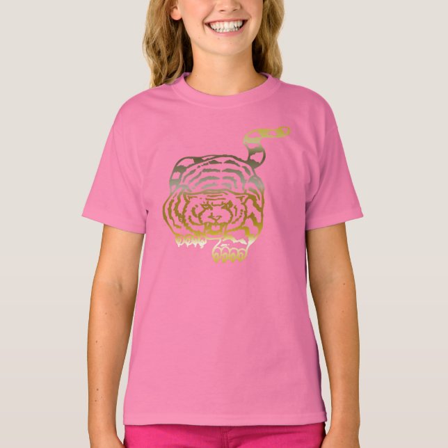 Guld Tiger - Girls Ringer T-Shirt (Framsida)