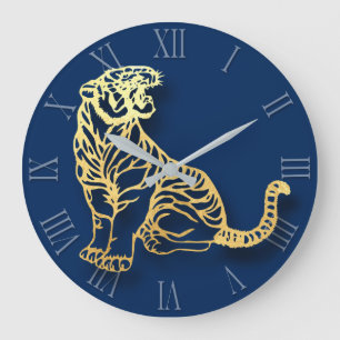 Guld Tiger Papercut Chinese New Year Zodiac RWC Stor Klocka