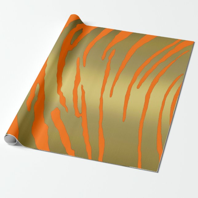 Guld Tiger Rand Orange Presentpapper (Utrullad)