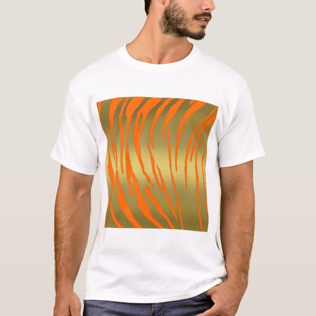 Guld Tiger Ränder Orange T Shirt (Framsida)