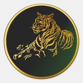 Guld Tiger Sticker Runt Klistermärke
