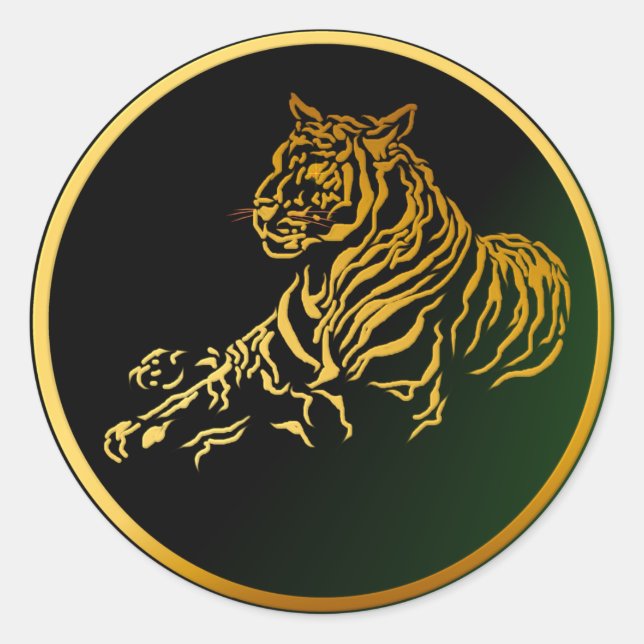 Guld Tiger Sticker Runt Klistermärke (Framsida)
