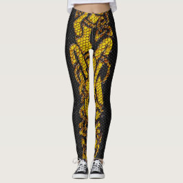 Guld Tiled Celtic Knot Dragon Hound on Black Leggings