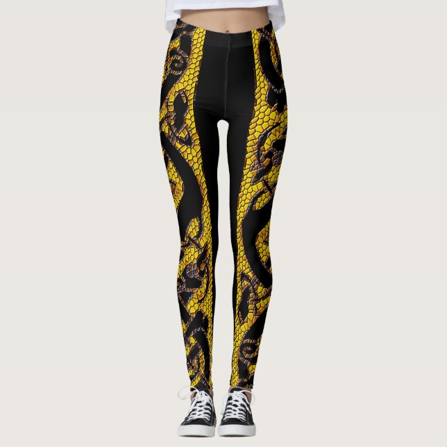 Guld Tiled Celtic Knot Hound on Black Leggings (Framsida)