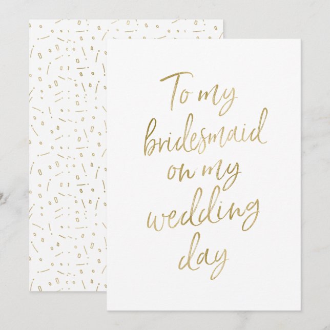 Guld "Till min brudtärna på min bröllpsdag" Inbjudningar (Fram/baksida)