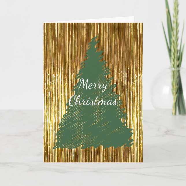 Guld Tinsel God jul Träd Kort (Framsida)