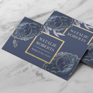 Guld Tippad Blue Blommigt Makeup Artist & Hair Sal Visitkort