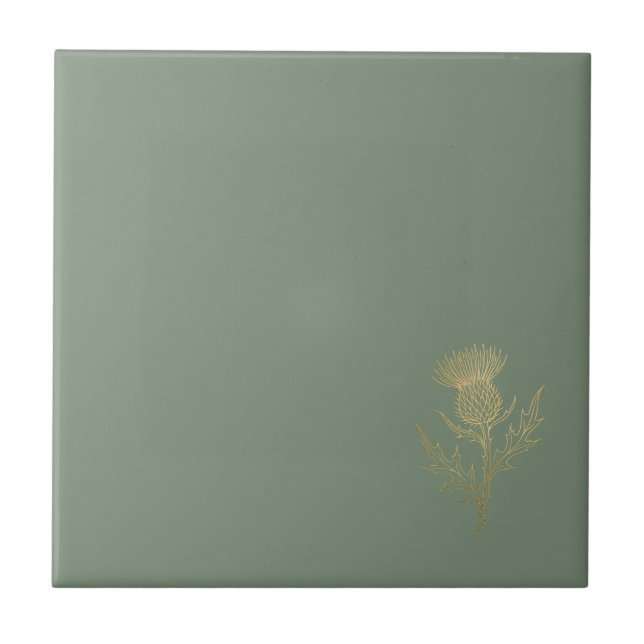 Guld Tistel Salvia Grön Keramisk Kakel (Framsidan)