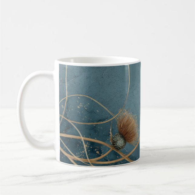 Guld Tistel Teal Blå Textur Elegans Kaffemugg (Vänster)