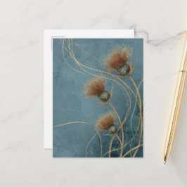 Guld Tistel Teal Blå Textur Elegans Vykort