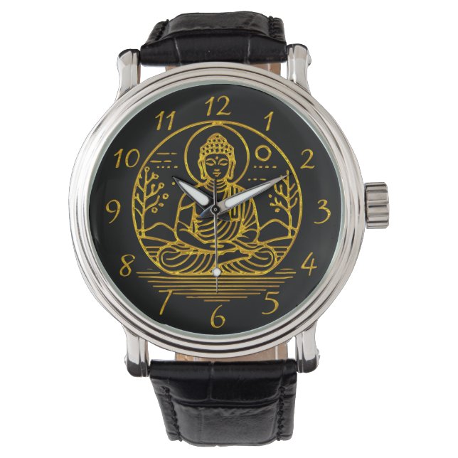 Guld Tittar Buddha i Serene Meditation Armbandsur (Framsida)