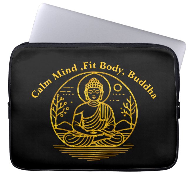 Guld Tittar Buddha i Serene Meditation Laptop Fodral (Framsidan)