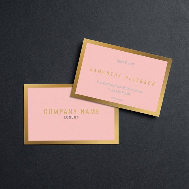 Guld, tjockt guld gräns, rosa, bakgrund visitkort (Gold effect, thick gold border, pink background business card.)