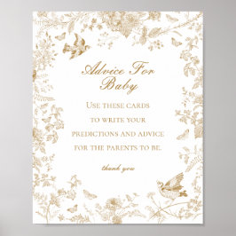 Guld Toile de Jouy Advice for Baby Shower Game Poster