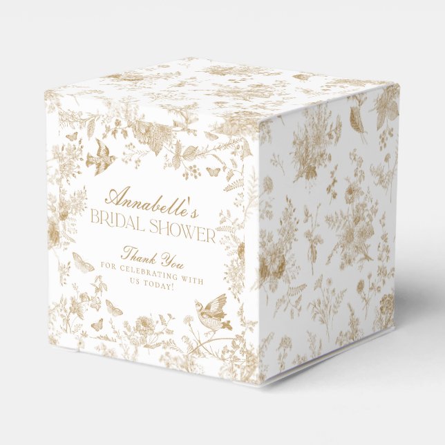 Guld Toile De Jouy Blommig Bröllopsfavoritsbox Presentaskar (Baksidan Sidan)