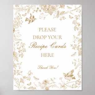 Guld Toile De Jouy Blommig Dela ett Recept Bröllop Poster