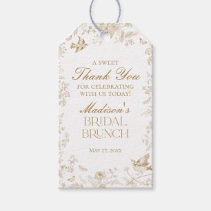 Guld Toile De Jouy Blommiga Bröllopsbrunchpresente Presentetikett