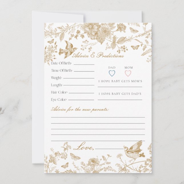 Guld Toile De Jouy Blommigt Advice for Baby Card Inbjudningar (Framsida)