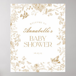 Guld Toile De Jouy Blommigt Baby Shower Välkomstsk Poster