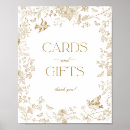 Guld Toile De Jouy-Blommigt Cards and Gifts Sign Poster