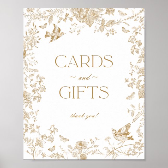 Guld Toile De Jouy-Blommigt Cards and Gifts Sign Poster (Framsidan)