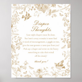 Guld Toile de Jouy Diaper Thoughts Baby Shower Poster