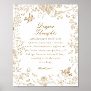 Guld Toile de Jouy Diaper Thoughts Baby Shower Poster