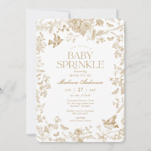 Guld Toile De Jouy Fransk Blommig Baby Shower Inbjudningar