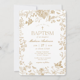 Guld Toile De Jouy Fransk Blommig Dopklänning Inbjudningar
