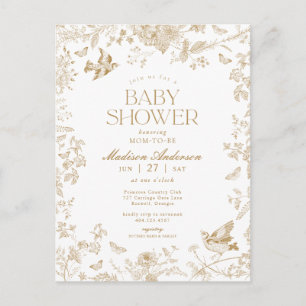 Guld Toile De Jouy Fransk Blommigt Baby Shower Vykort