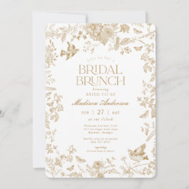 Guld Toile De Jouy Fransk Blommigt Möhippa Brunch Inbjudningar