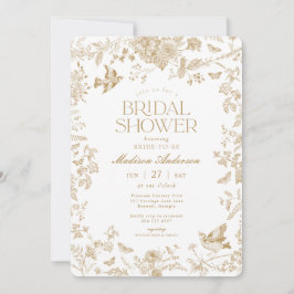 Guld Toile De Jouy Fransk Blommigt Möhippa Inbjudningar
