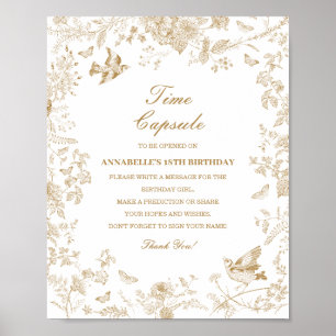 Guld Toile de Jouy Time Capsule Baby Birthday Game Poster