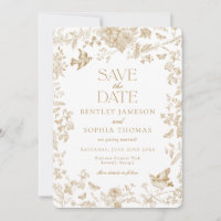 Guld Toile De Jouy Vintage Blommig Rädda Datumet