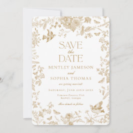 Guld Toile De Jouy Vintage Blommig Rädda Datumet Inbjudningar
