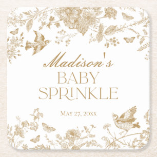 Guld Toile De Jouy Vintage Blommigt Baby Sprinkle Underlägg Papper Kvadrat