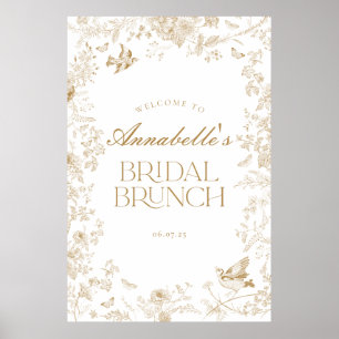 Guld Toile Jouy Blommigt Möhippa Brunch Välkomstte Poster