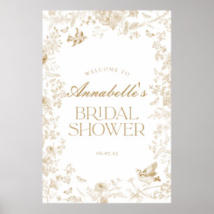 Guld Toile Jouy Blommigt Möhippa Välkomsttecken Poster