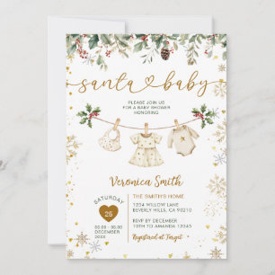 Guld Tomte Baby Shower Kläder Jul Blommig Inbjudningar