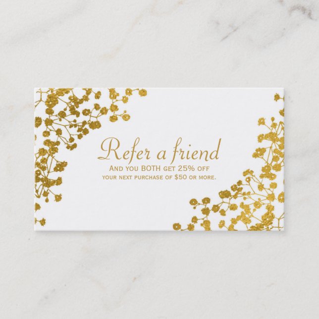 Guld Tone Baby's BAND White REFER A FRIEND Card Rabattkort (Framsida)