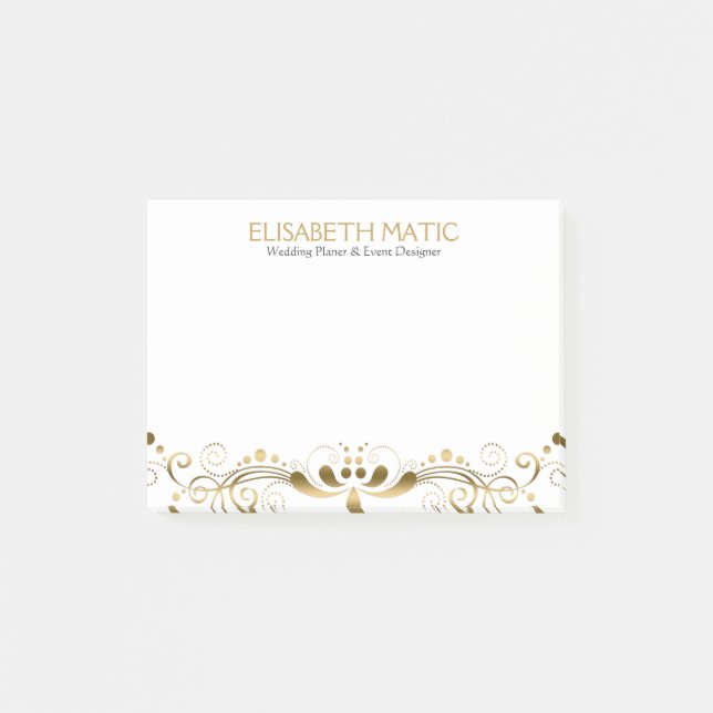 Guld Tone Blommigt Snöre Post-it Block (Framsida)