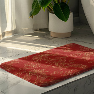 Guld Tone Chinese Dragon and Red Badrumsmatta
