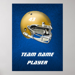 Guld Tone Football Helmet på Blue Background Poster
