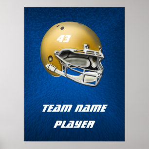 Guld Tone Football Helmet på Blue Background Poster